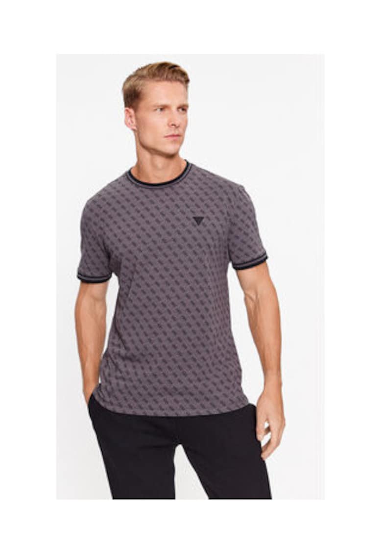 Tricou cu guler la baza gatului si imprimeu logo -