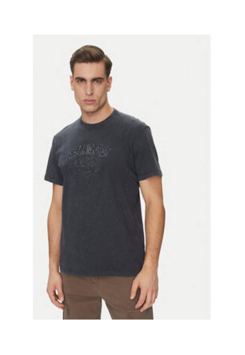 Tricou cu decolteu la baza gatului si imprimeu logo -