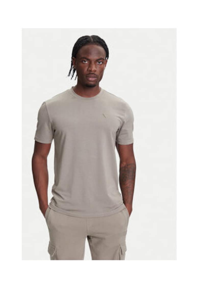 Tricou din amestec de bumbac si modal cu decolteu la baza gatului -