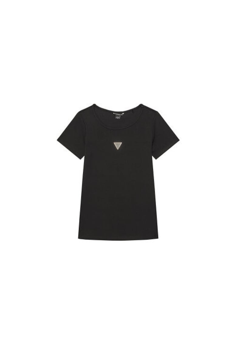 Tricou din amestec de bumbac cu aplicatie metalica si model uni