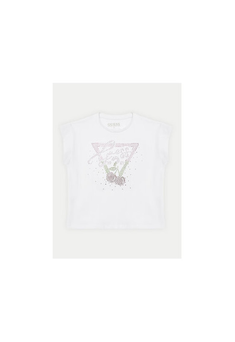 Tricou din amescet de bumbac cu model logo si decolteu la baza gatului