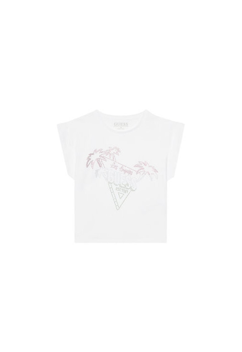 Tricou din bumbac organic cu decolteu rotund si logo