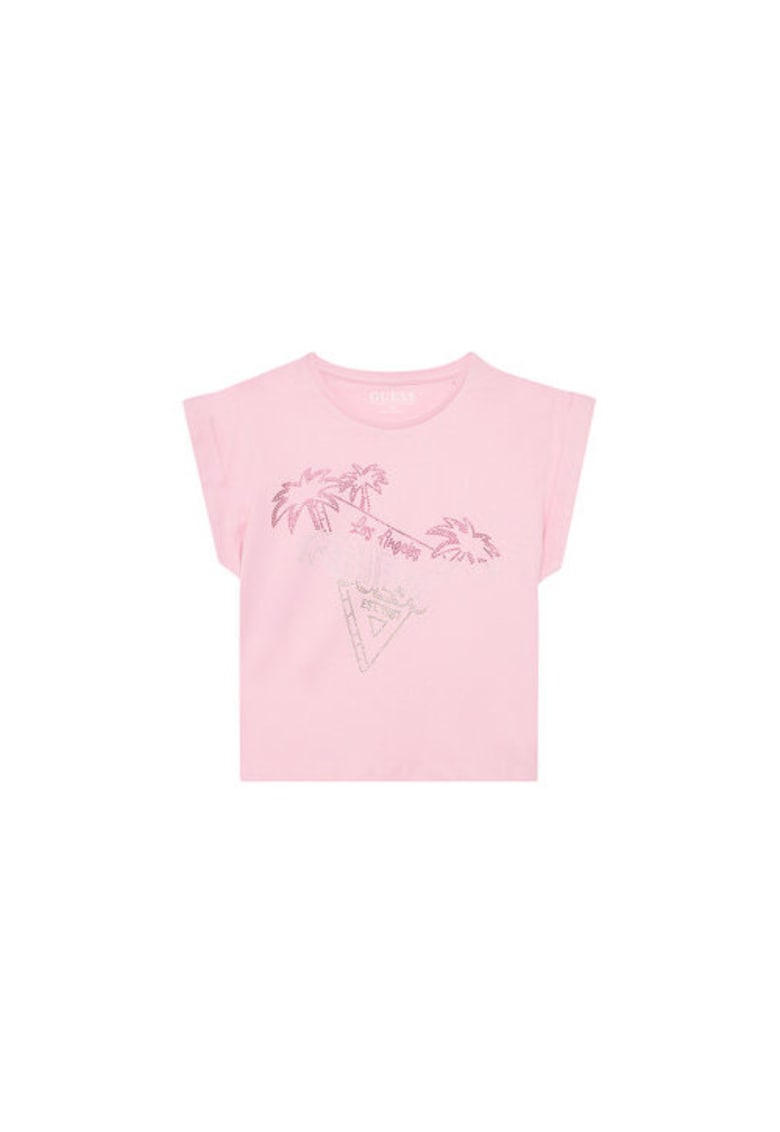 Guess Tricou din bumbac organic cu model tropical si logo