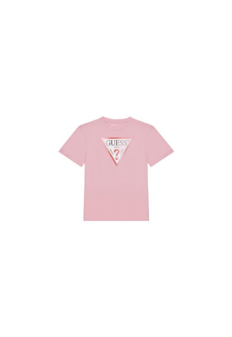 Tricou din bumbac cu logo frontal si dcolteu la baza gatului