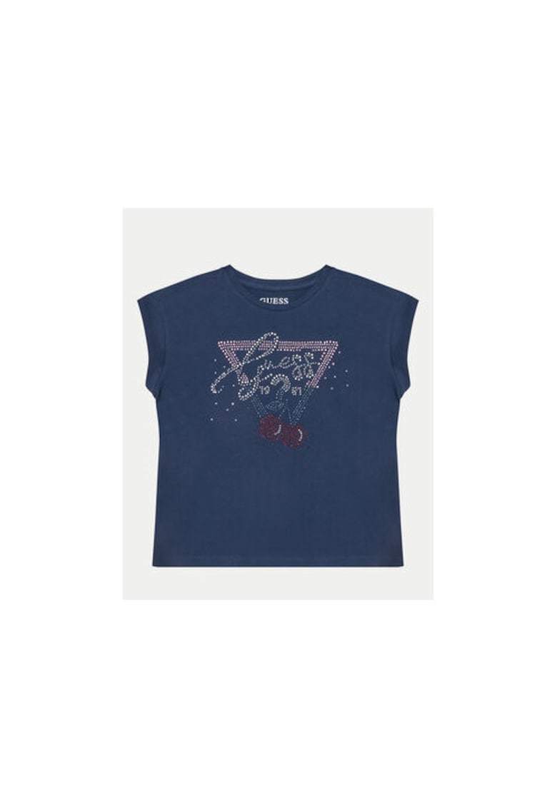 Tricou cu logo din strasuri si decolteu la baza gatului