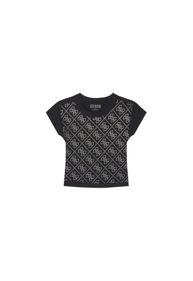 Tricou din amestec de bumbac organic cu aplicatii din strasuri