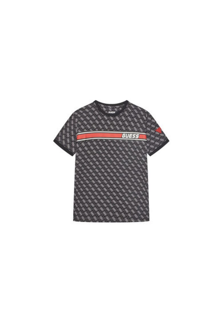 Tricou din amestec de bumbac cu banda cu logo pe piept si imprimeu-logo - Negru