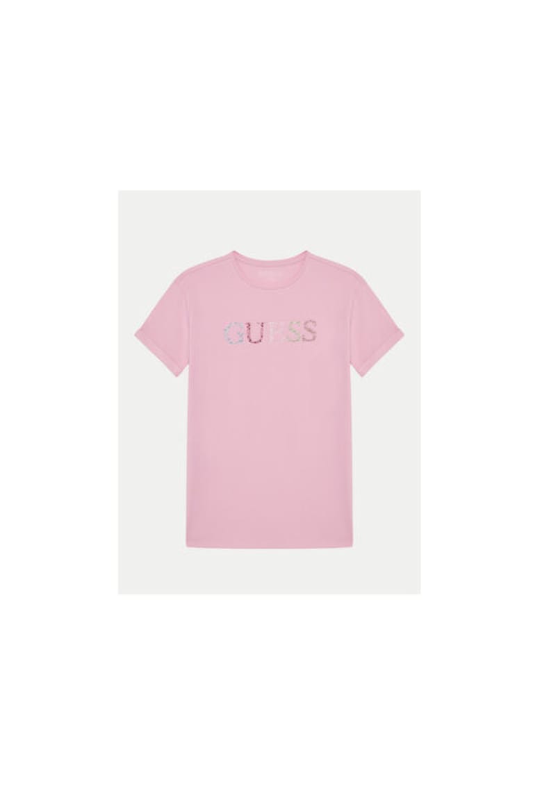 Tricou cu decolteu la baza gatului si logo cu strasuri