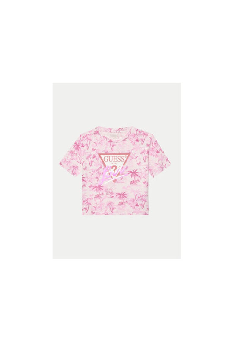 Tricou din amestec de bumbac cu imprimeu tropical si logo