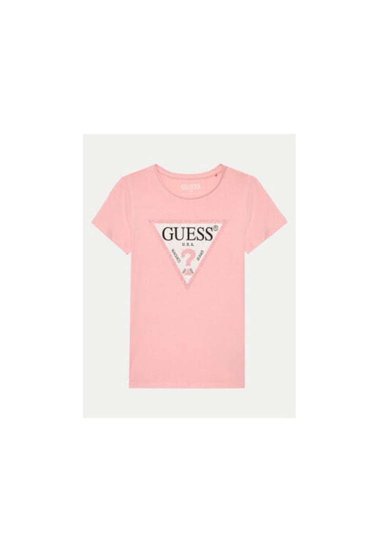 Tricou din amestec de bumbac cu imprimeu logo si decolteu rotund