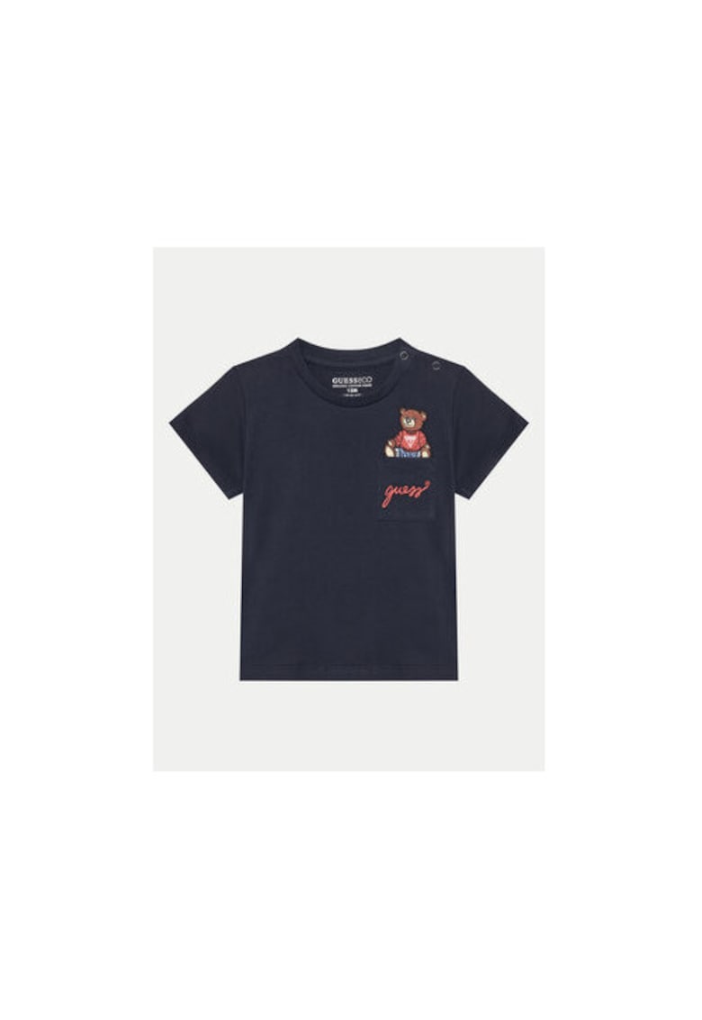 Tricou bleumarin cu buzunar pe piept si imprimeu