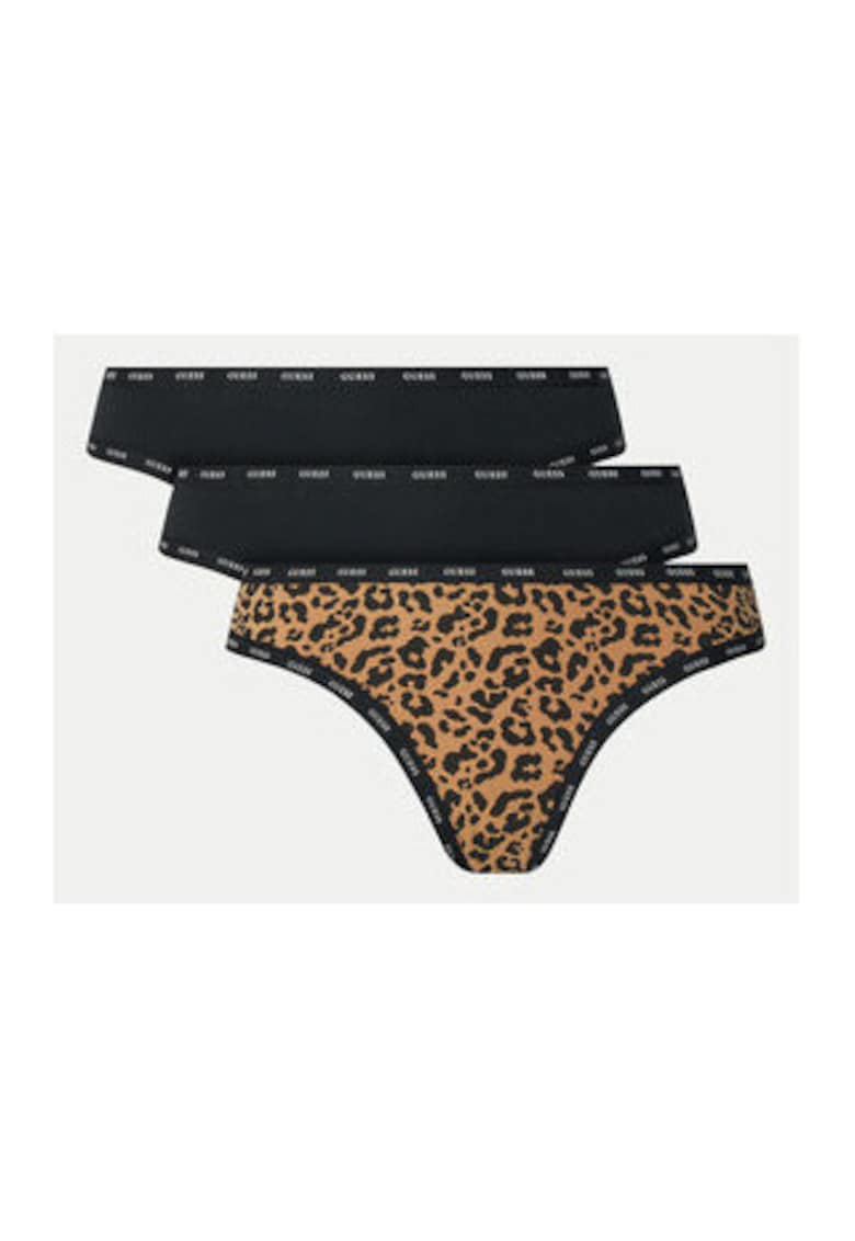 Set de chiloti tanga din amestec de bumbac cu model si uni - 3 perechi