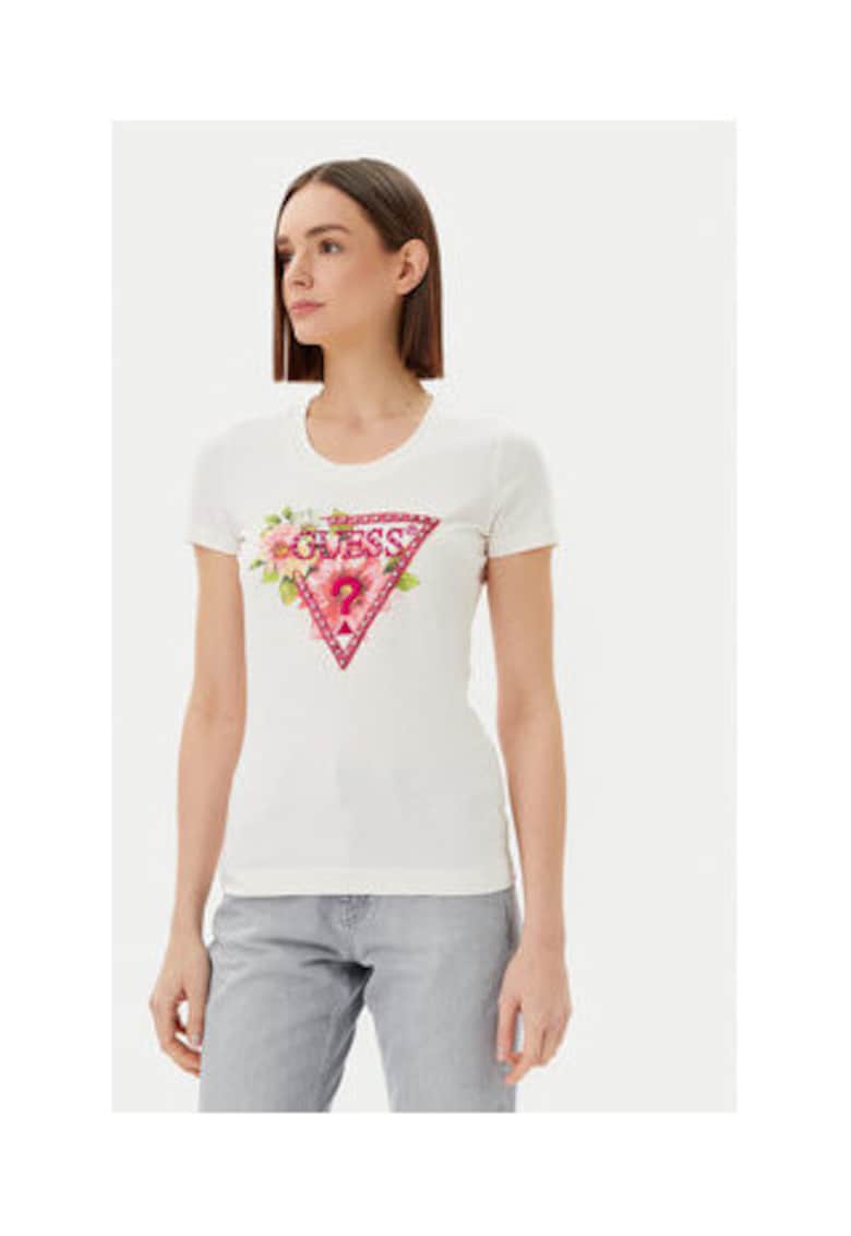 Tricou slim fit cu imprimeu logo floral