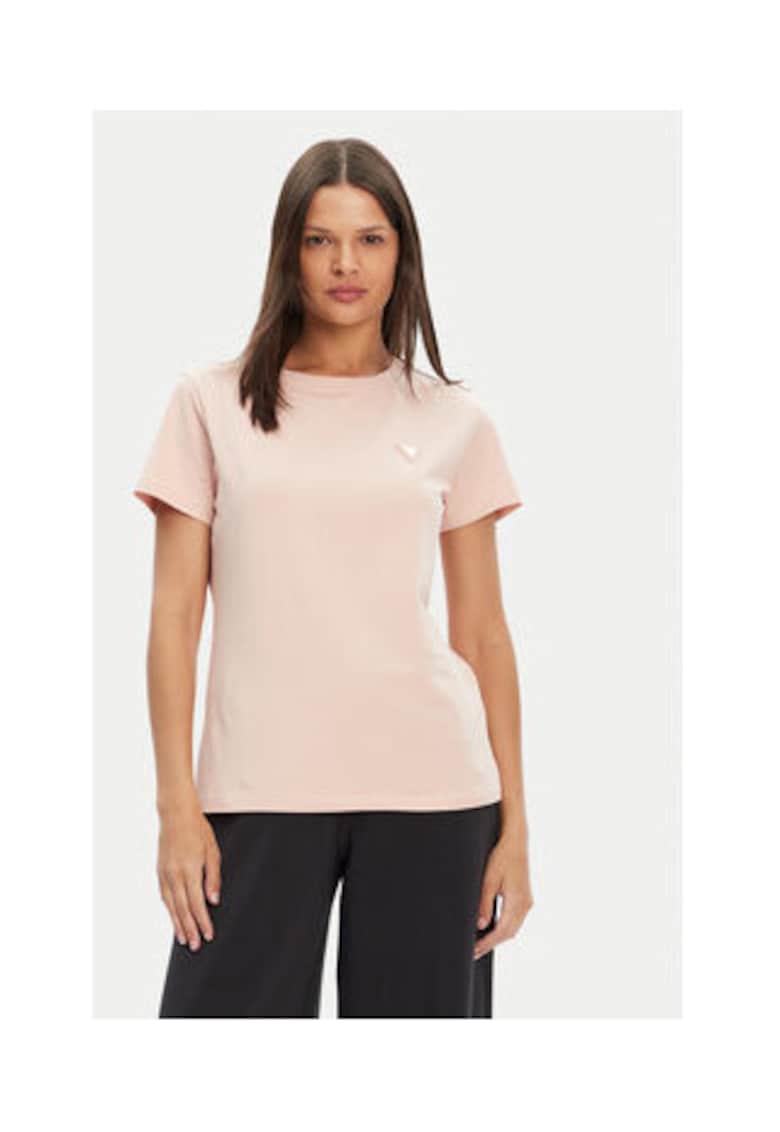 Tricou regular fit cu model uni - decolteu la baza gatului si aplicatie metalica
