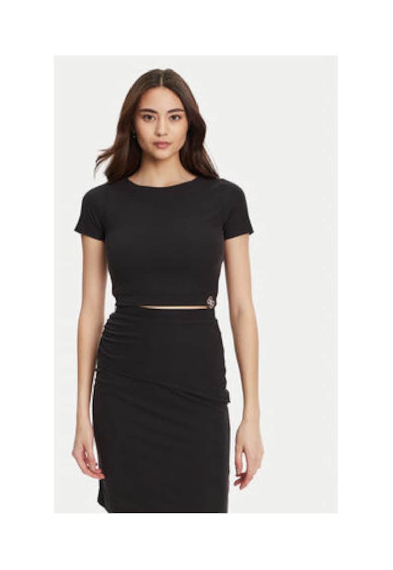 Tricou crop cu decolteu barcuta - Negru