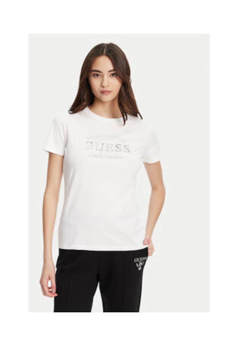 Tricou regular fit din amestec de bumbac cu aplicatie logo cu aspect metalizat