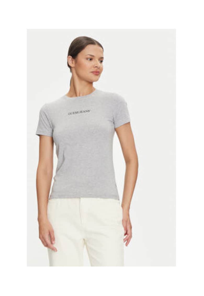 Guess Jeans Tricou slim fit cu imprimeu cu decolteu la baza gatului