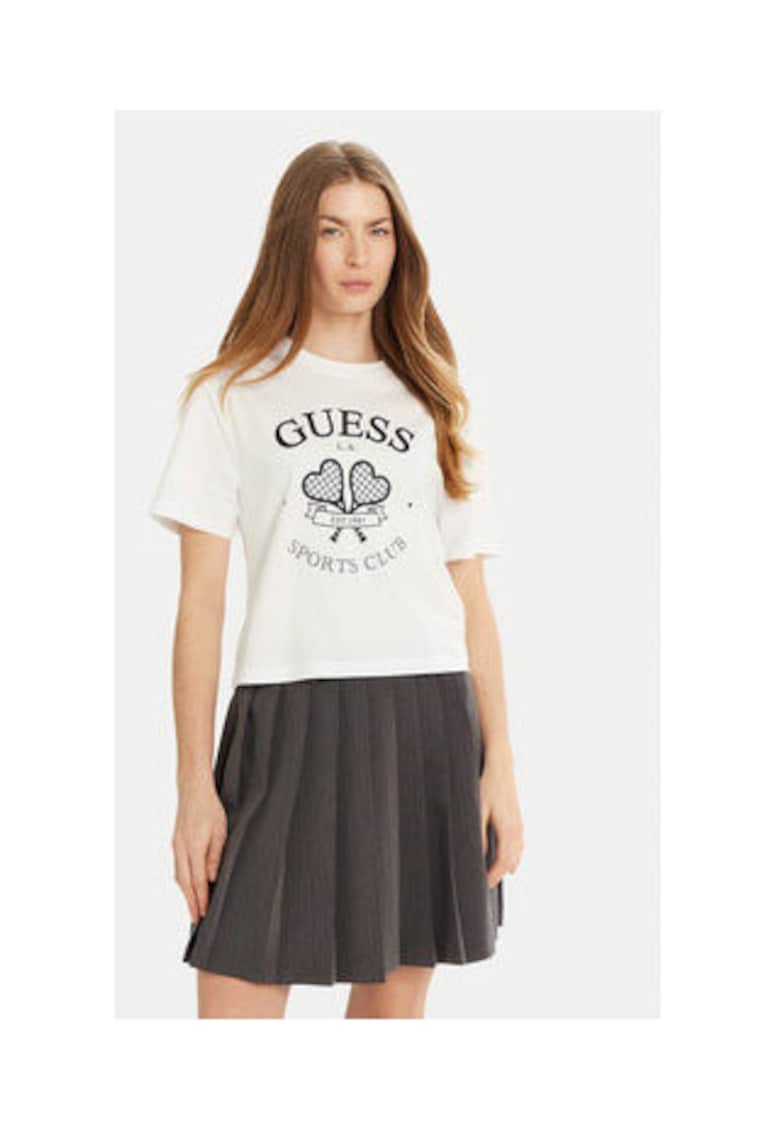 Tricou din bumbac regular fit cu logo si decolteu la baza gatului