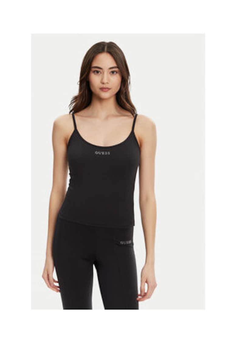 Guess Top din material elastic cu logo metalic si decolteu rotund
