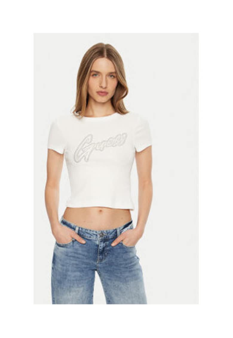 Tricou Crop Cu Logo Si Paiete