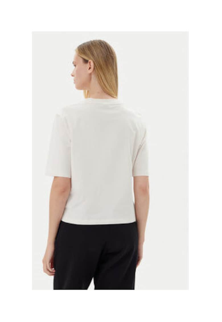 Guess Tricou bumbac cu model uni si decolteu la baza gatului - Ecru