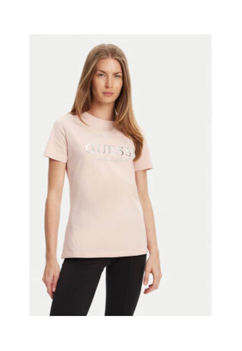 Tricou din amestec de bumbac cu logo cu strasuri