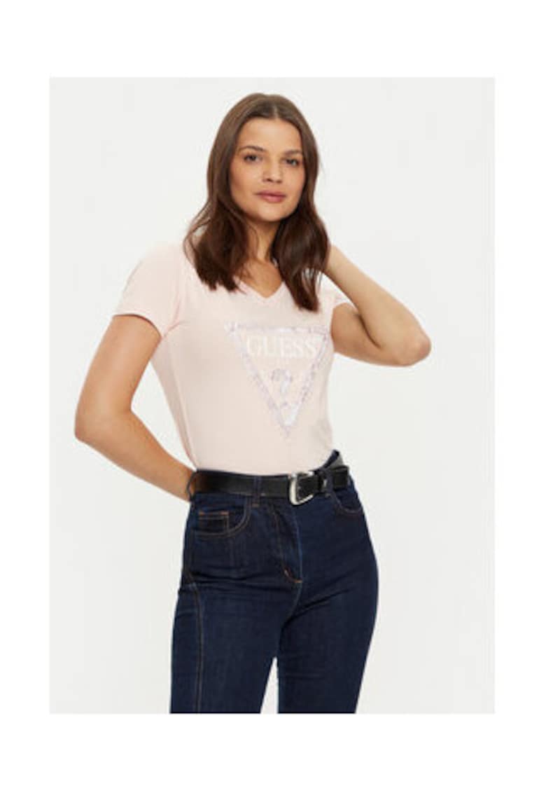 Guess Tricou Casual Cu Decolteu in V - Bej