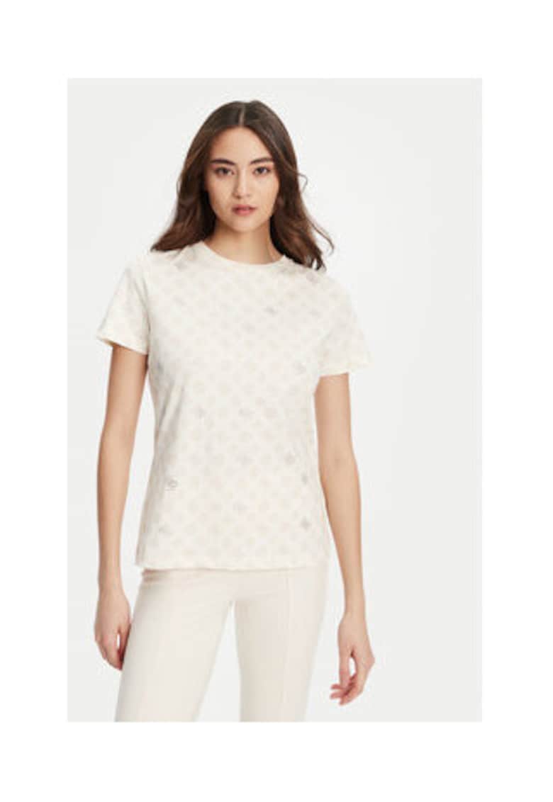 Tricou din bumbac cu imprimeu logo si aplicatii logo din strasuri