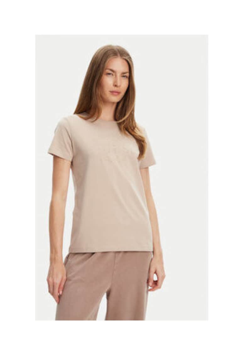 Tricou din amestec de bumbac cu model uni si maneci scurte