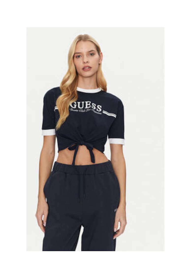 Tricou din bumbac crop cu logo