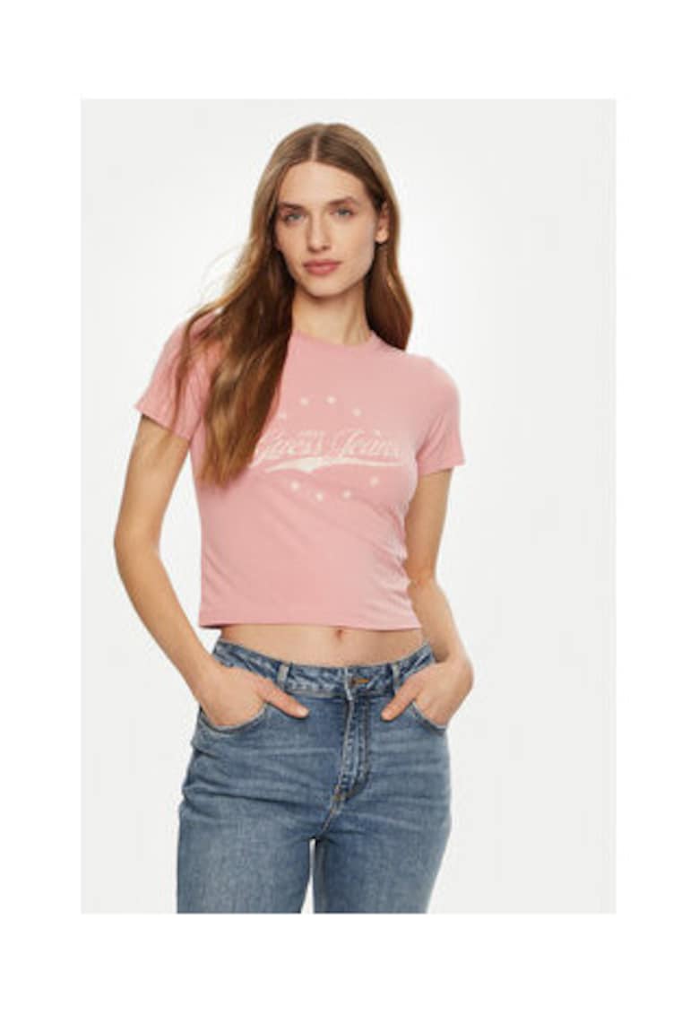 Guess Jeans Tricou Din Bumbac Crop Cu Logo
