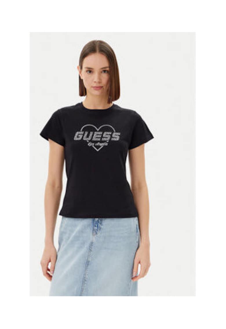 Guess Tricou eco-friendly cu guler rotund - Negru