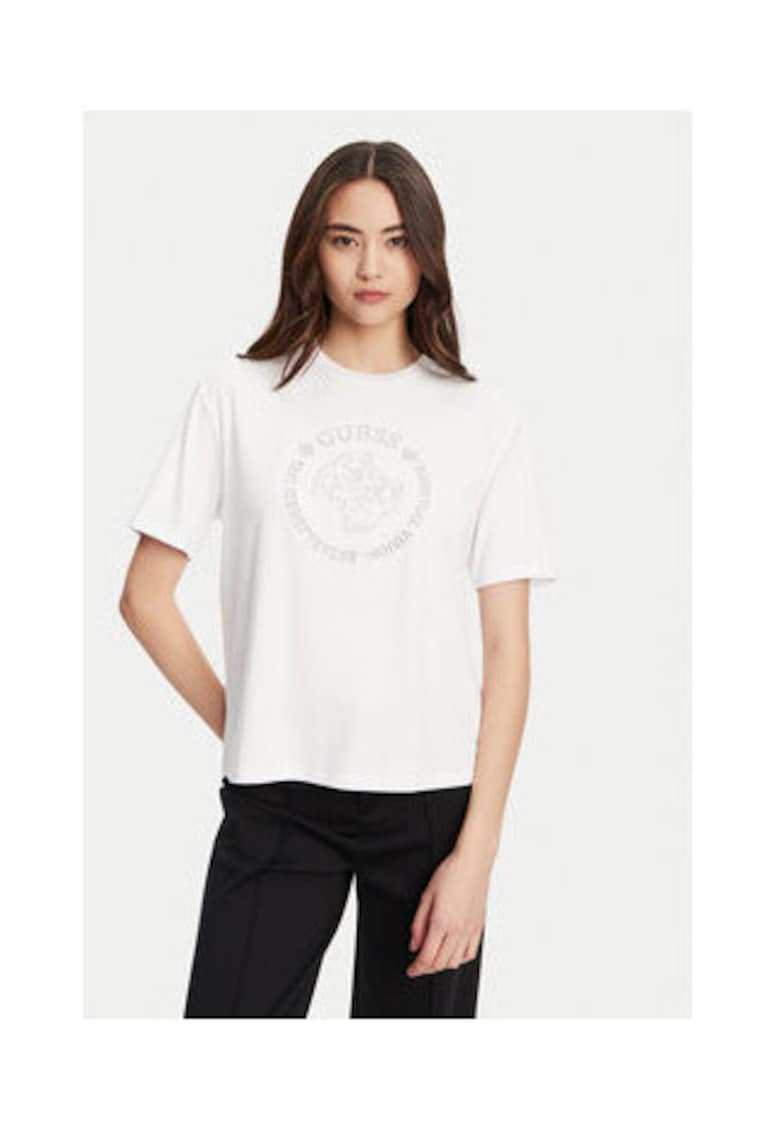 Tricou regular fit din viscoza cu logo brodat pe piept