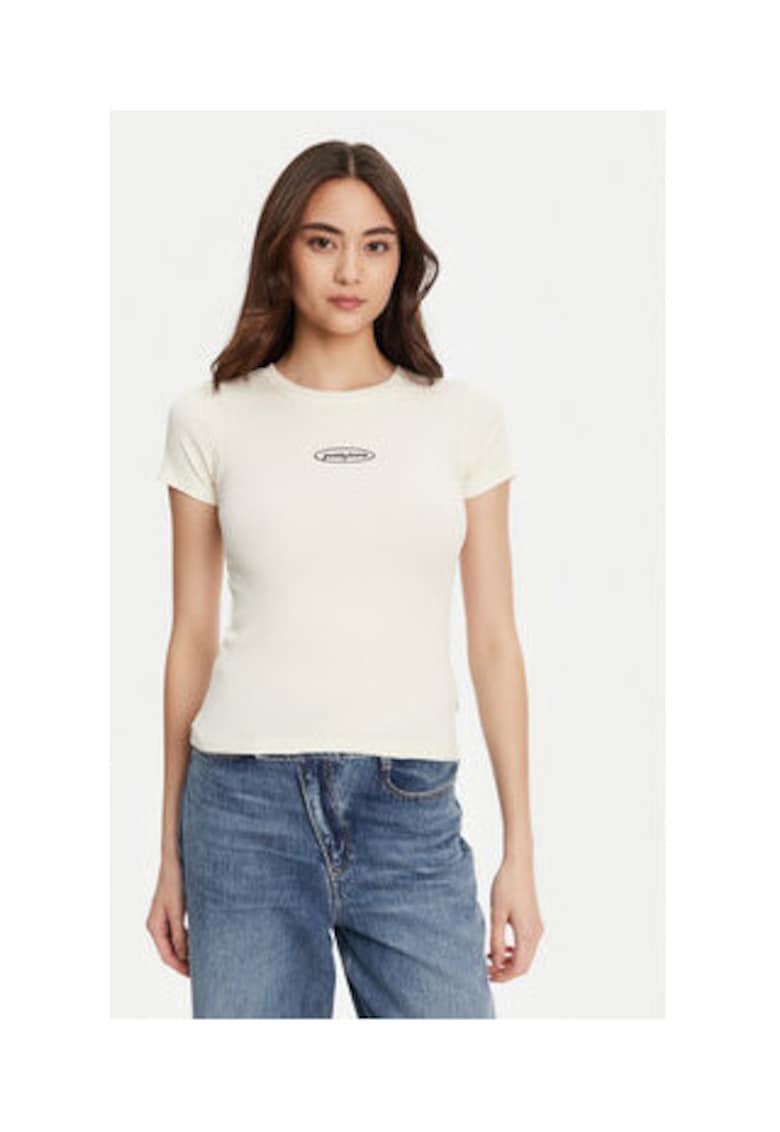Guess Jeans Tricou cu decolteu la baza gatului - Ecru