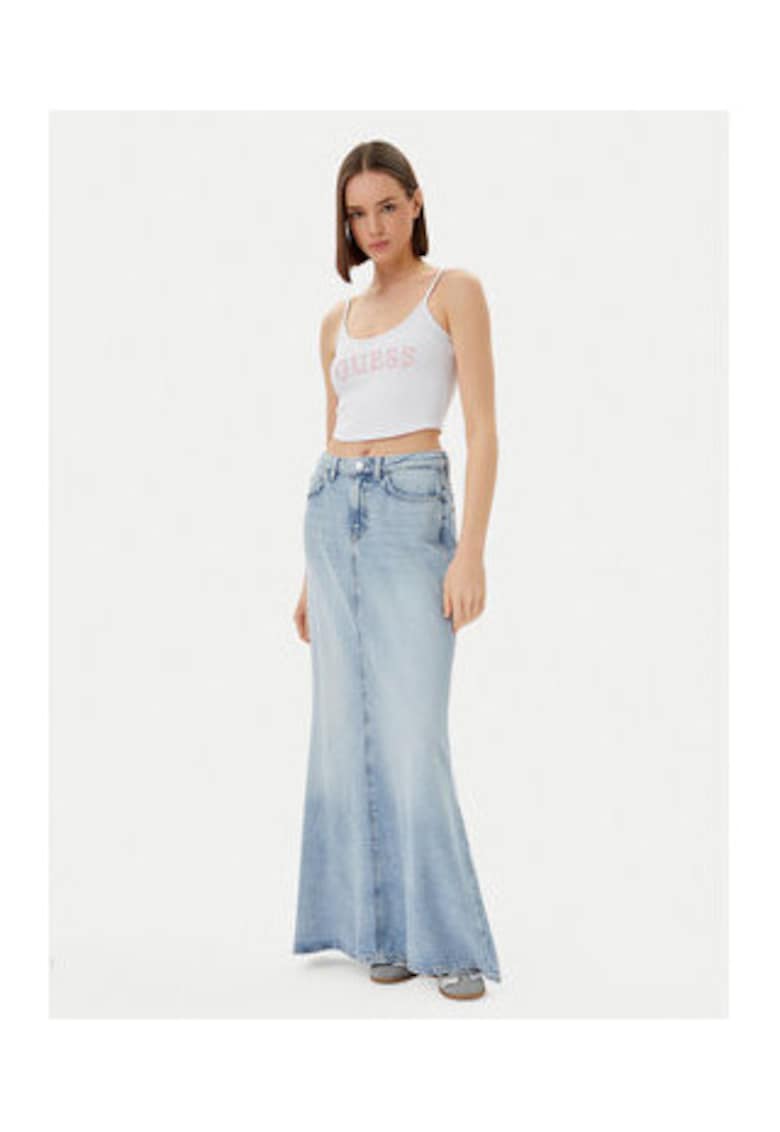 Guess Top crop cu logo si guler rotund