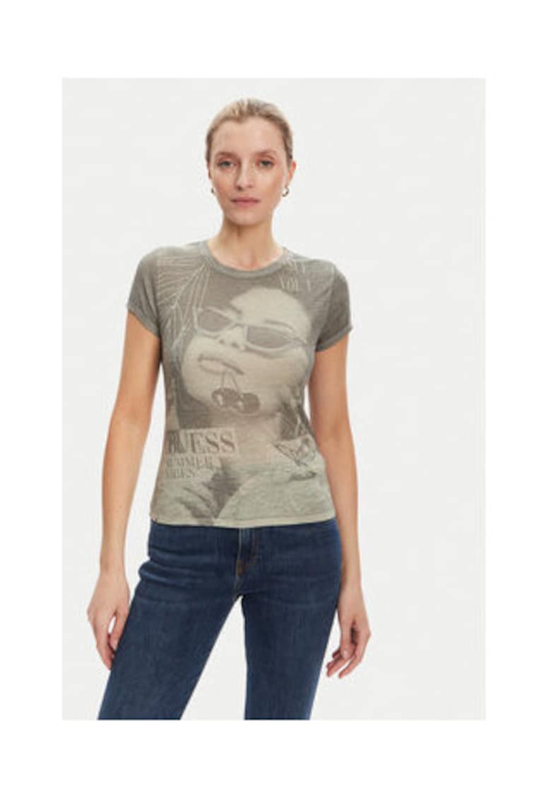 Tricou cu imprimeu grafic si aspect decolorat
