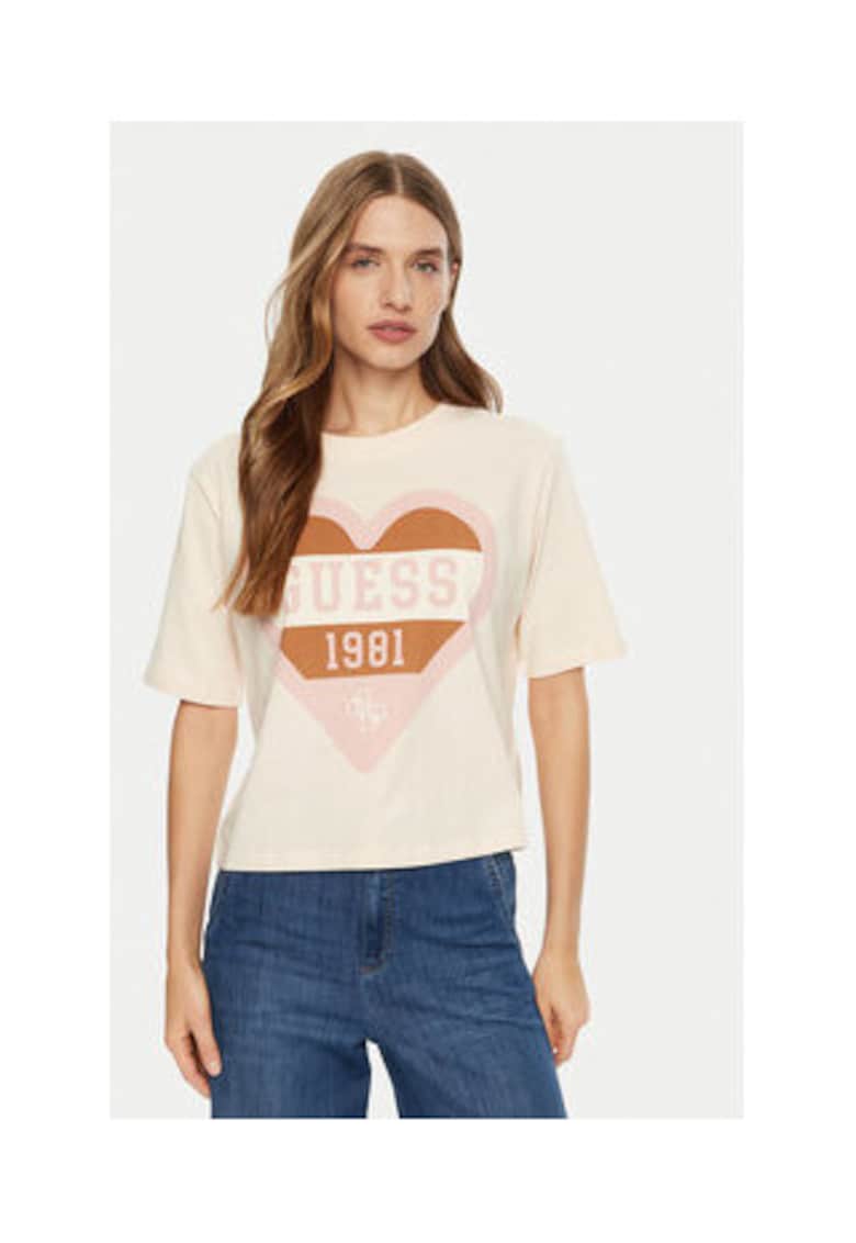 Tricou de bumbac cu decolteu la baza gatului
