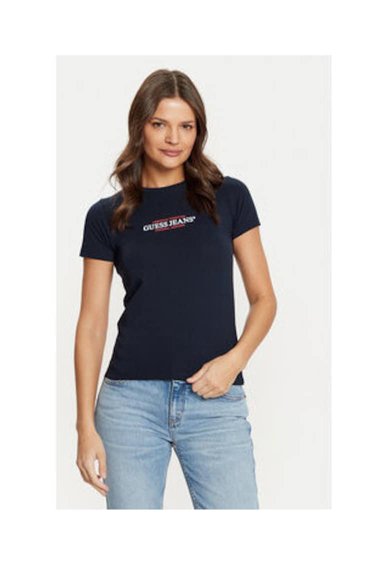 Tricou de bumbac cu decolteu la baza gatului