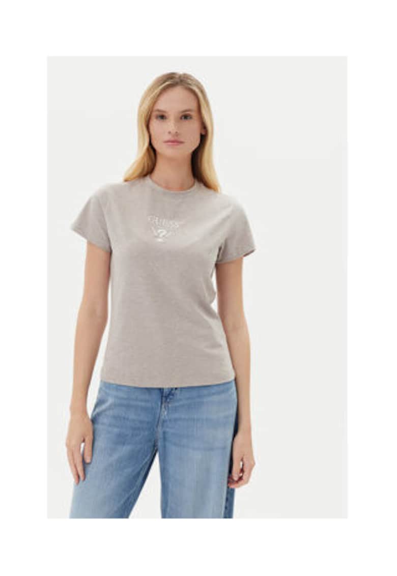 Guess Tricou uni din amestec de bumbac cu decolteu la baza gatului si logo brodat pe piept