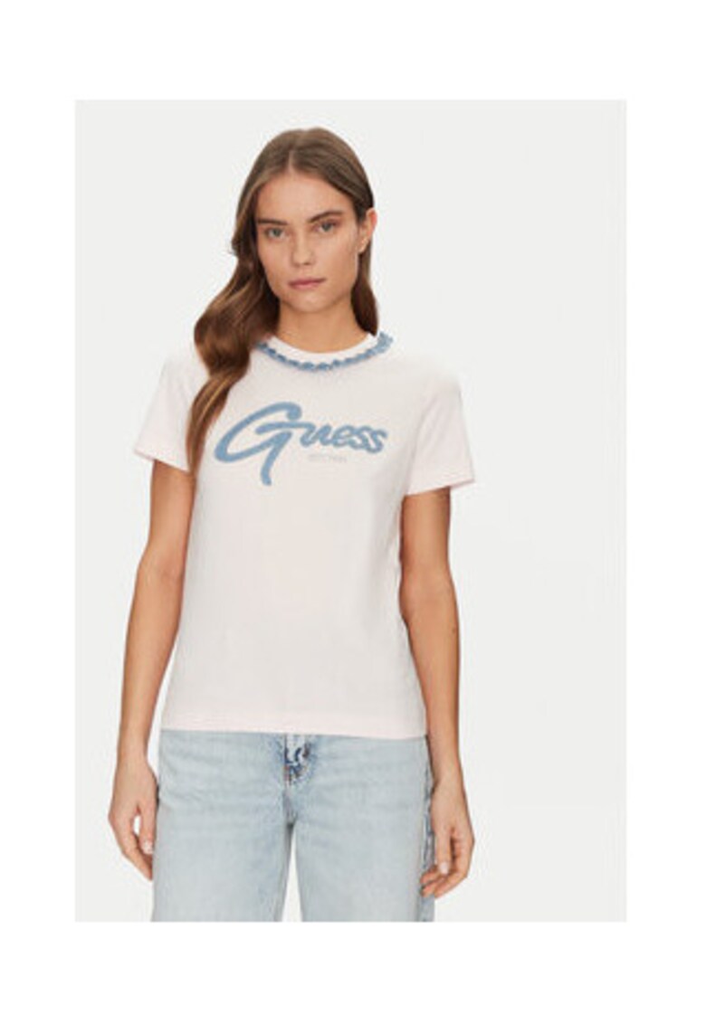 Tricou din bumbac organic cu logo distinctiv - Roz