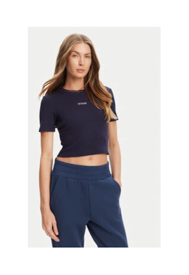Guess Tricou scurt din amestec de viscoza cu logo frontal