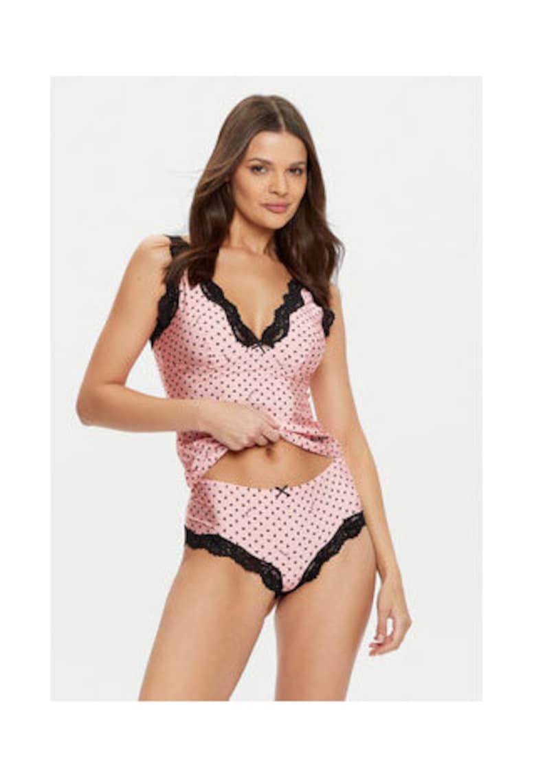 Set de chiloti brazilieni si maiou cu imprimeu cu inimi - Roz