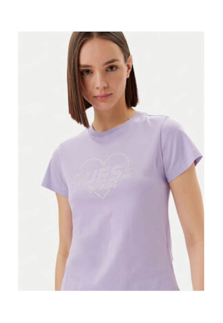 Tricou din bumbac organic cu decolteu la baza gatului -