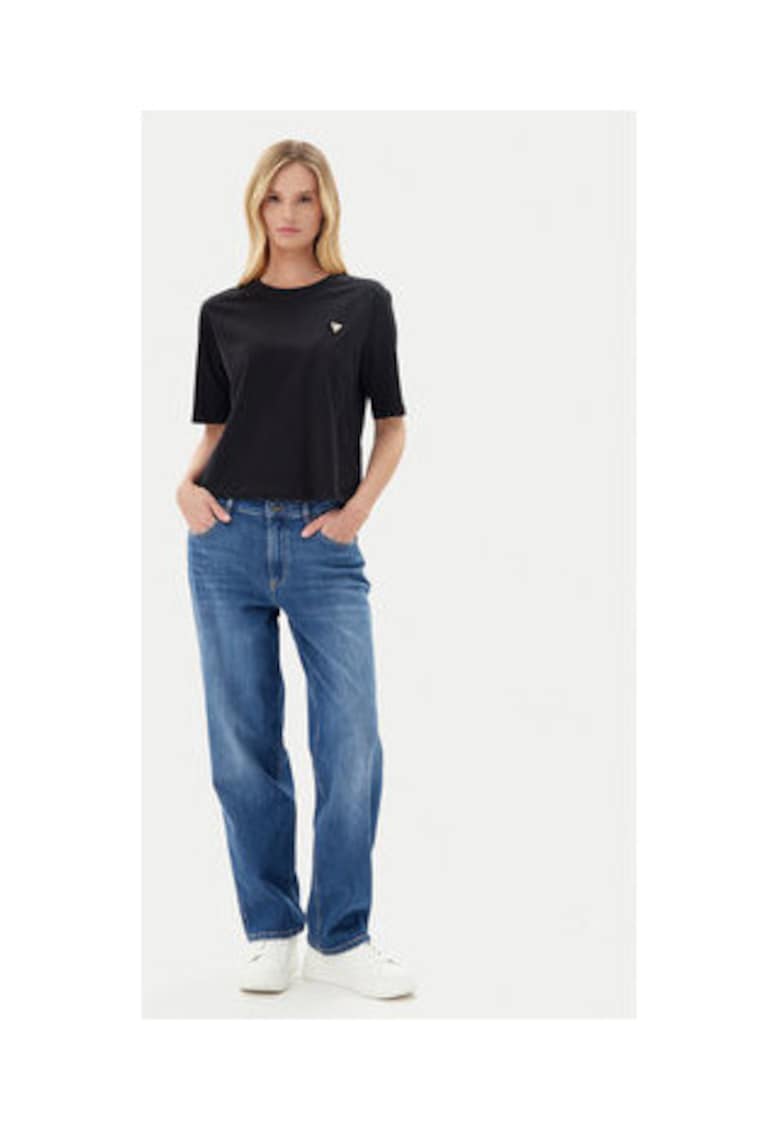 Tricou uni relaxed fit cu aplicatie metalica -