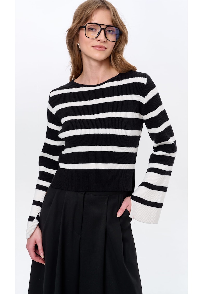 Pulover cu dungi Taya - Negru/Ecru
