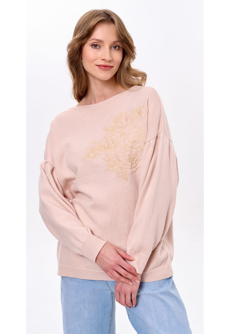 Pulover supradimensionat cu broderie si maneci cazute