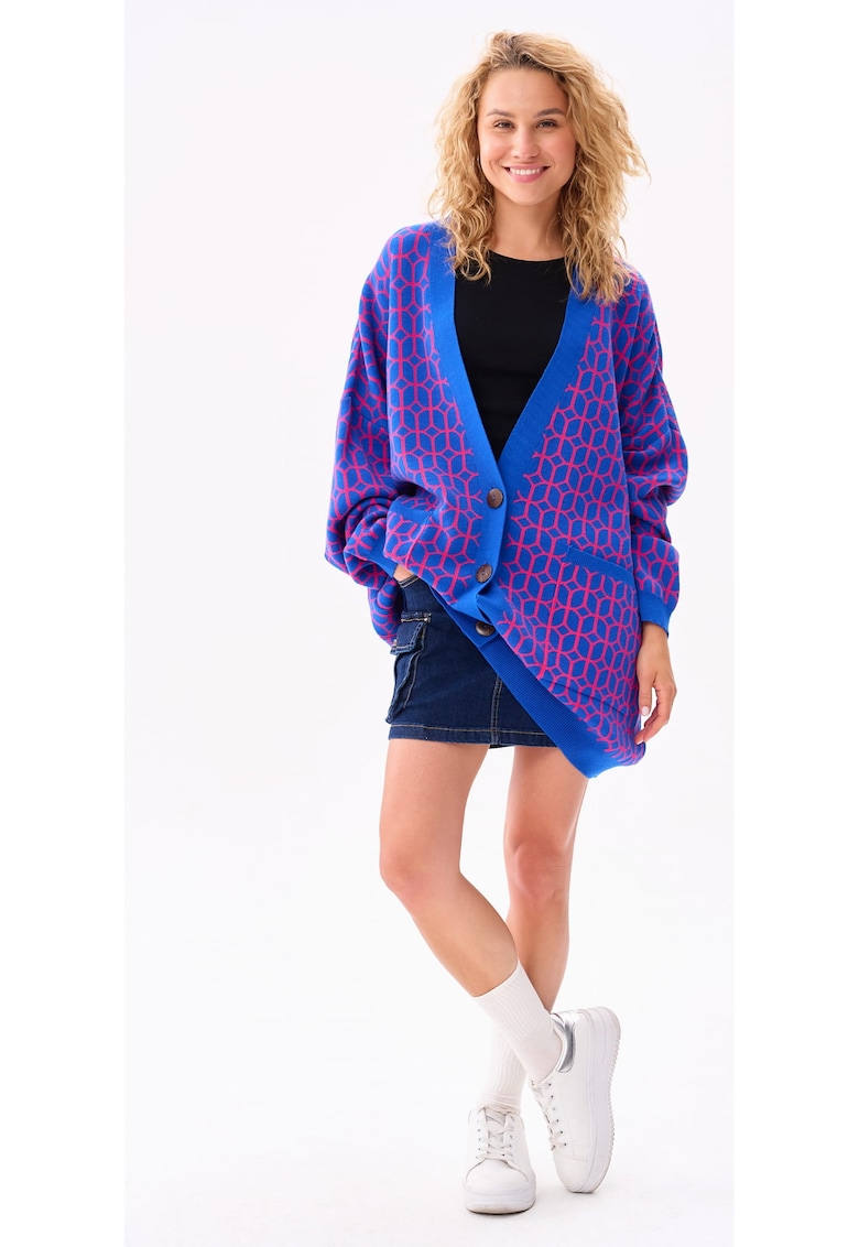 Cardigan supradimensionat cu model geometric Socrates -