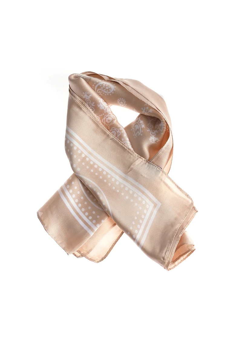 Esarfa bej cu imprimeu paisley alb