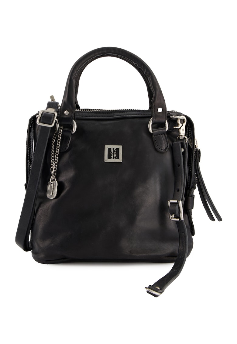 Geanta crossbody din piele naturala - neagra - 21x26x13cm - cu 4 buzunare interioare - curea detasabila max 124cm