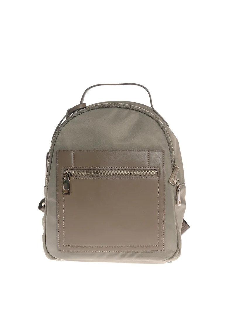 Rucsac kaki cu buzunar frontal din piele ecologica